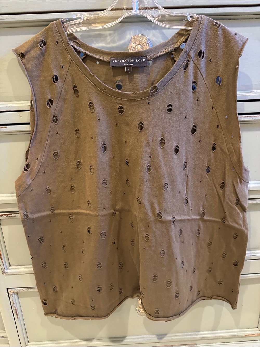 Generation Love Distressed Muscle Tee - Olive Green